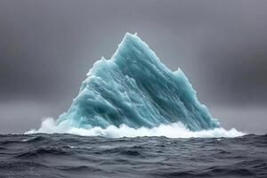 An iceberg in the ocean with dark clouds photo
