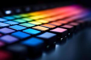 A keyboard with a rainbow colored keypad photo