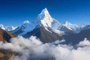 A mountain range is seen in the distance with clouds photo