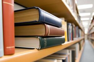 A row of books on a shelf in a library photo