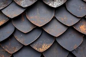 A close up of a metal roof with many different shapes photo
