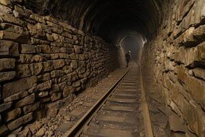 The tunnel of the old railway line in the city of kiev, ukraine photo