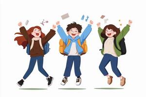 Three people are jumping with their hands up photo