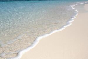 A sandy beach with a clear ocean and a white sand photo