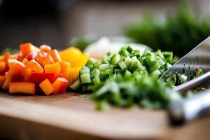 Chopped vegetables on a cutting board photo
