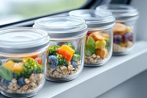 A window sill with jars of food photo