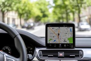 The car dashboard with gps navigation photo
