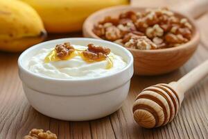Yogurt with walnuts and honey photo