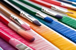A close up of many different colored paint brushes photo