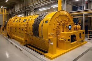 A large yellow machine in a factory photo