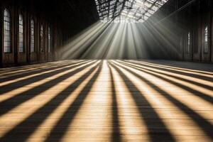 Sunlight shining through the windows of an old building photo