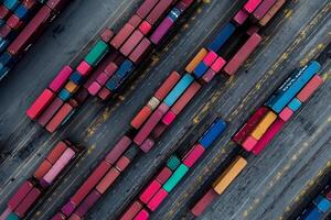 An aerial view of a large number of cargo containers photo
