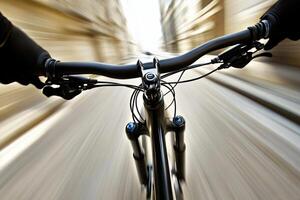 A blurry image of a bicycle with a blurry background photo