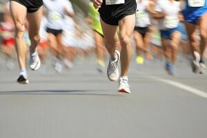 A group of runners are running in a marathon photo