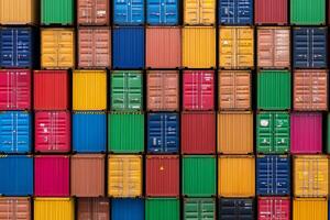 Colorful shipping containers stacked on top of each other photo