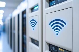 A row of servers with wifi symbols on them photo