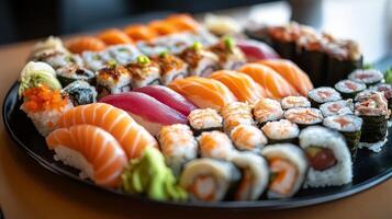 A Colorful Array of Exquisite Sushi Rolls and Sashimi photo