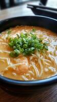 Scrumptious Shrimp Noodle Soup in a Stylish Bowl photo