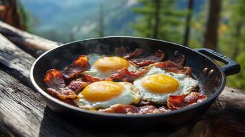Scrumptious Fried Eggs and Bacon Breakfast photo