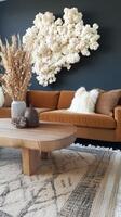 Rustic Living Room Decor with Warm Tones and Natural Elements photo
