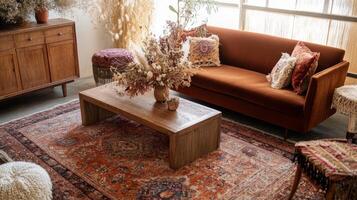 Rustic Living Room with Boho Style Decor photo