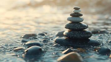 Serene Stone Stack in the Gentle Surf photo