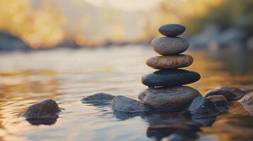 Zenith of Harmony A Stacked Stone Meditation in Nature's Embrace photo