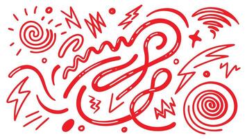 Red heart pattern on white background with festive and love themed design elements. Red marker pen highlights squiggle stroke. swoosh brush vector
