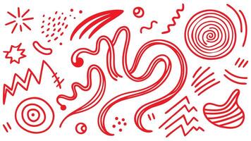 Red heart pattern on white background with festive and love-themed design elements. Marker red pen highlights squiggle brush stroke. vector