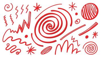 Red heart pattern on transparent background with festive and love-themed design elements. Marker red pen highlights squiggle stroke. swoosh brush vector