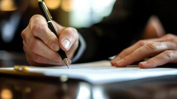Close-up of Hand Writing on Document - Business Concept photo