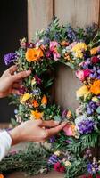 Stunning Colorful Floral Wreath - A Vibrant Floral Arrangement photo