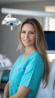 Smiling Healthcare Professional in Teal Uniform photo
