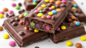 Colorful Chocolate Bar with Sweet Candies photo