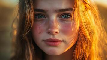 A Tender Portrait of a Young Woman in Distress photo