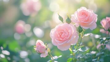 Delicate Pink Roses in a Sunny Garden photo