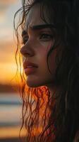 A womans portrait captured during the golden hour photo