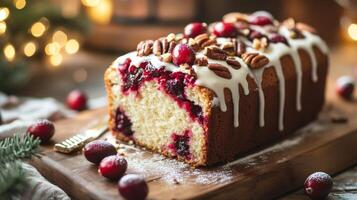 Festive Cranberry Pecan Loaf Cake with Festive Glaze photo