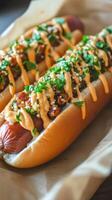 de chuparse los dedos gastrónomo caliente perros con picante coberturas foto