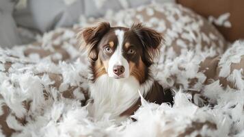 Playful Dog in a Feather Cloud photo