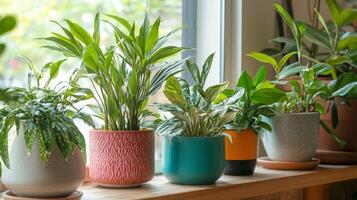 A Vibrant Display of Potted Greenery for Home Decor and Botanical Still Life photo