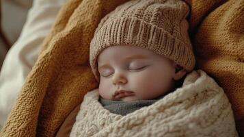 Serene Slumber A Portrait of Peaceful Newborn Baby Wrapped in Warmth, Dreaming Sweetly in a Cozy Blanket, Capturing the Innocence of Infancy photo