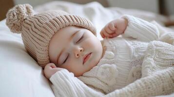Serene Slumber A Peaceful Portrait of a Sleeping Baby, Wrapped in Softness and Calm, Capturing the Essence of Innocence and Tender Dreams photo