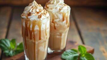 Iced Caramel Coffee Frappe A Chilled Delight with Whipped Cream and Caramel Drizzle, Perfect for a Refreshing and Indulgent Treat on a Warm Day photo