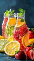 A refreshing glass of water infused with fresh fruits, perfect for a rejuvenating drink photo