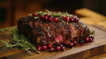 Festive Roast Beef with Cranberries and Rosemar photo