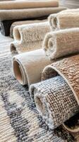 Rolled Rugs A Symphony of Texture, Color, and Comfort for Stylish Home Interiors, Showcasing a Diverse Range of Patterns and Soft, Cozy Materials photo