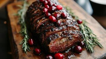 Exquisite Roasted Meat with Cranberries and Rosemary photo