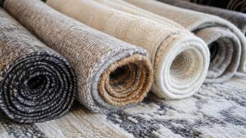 Rolled Carpets A Symphony of Texture, Color and Design for Home Decor - Soft Rugs, Cozy Interior, Elegant Floor Coverings, Plush Textile, Woven Art photo