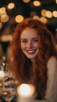Radiant Redhead A Portrait of Joyful Beauty, Capturing the Essence of Happiness, Style, and Alluring Charm in a Single Frame photo